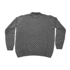 Crew Neck Cable Knit Sweater—Med Grey