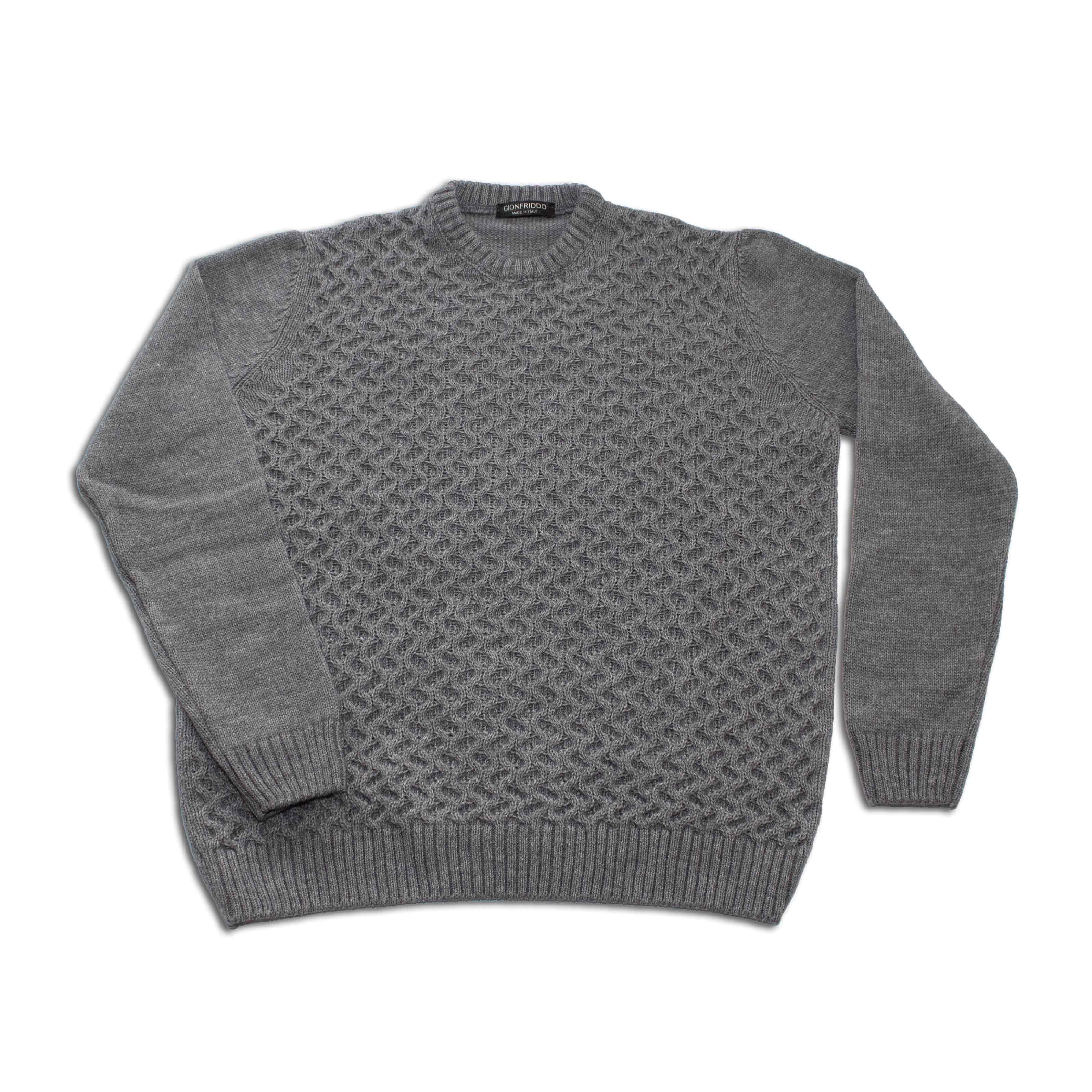 Crew Neck Cable Knit Sweater—Med Grey