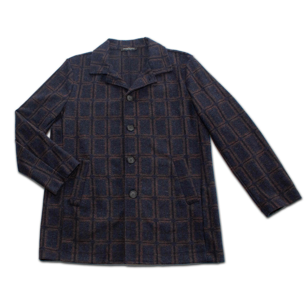 Windowpane Wool Car Coat—Navy Russet