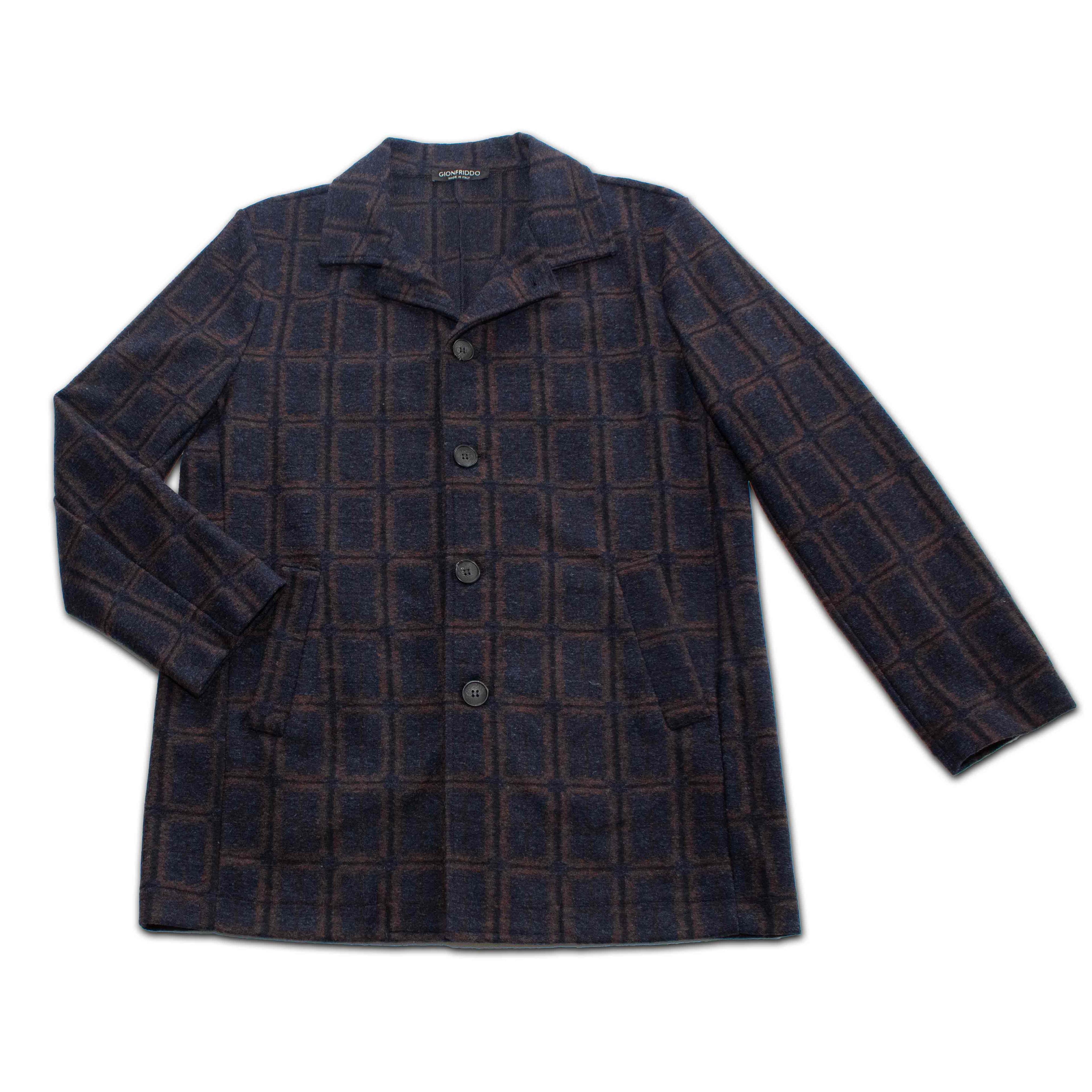 Windowpane Wool Car Coat—Navy Russet