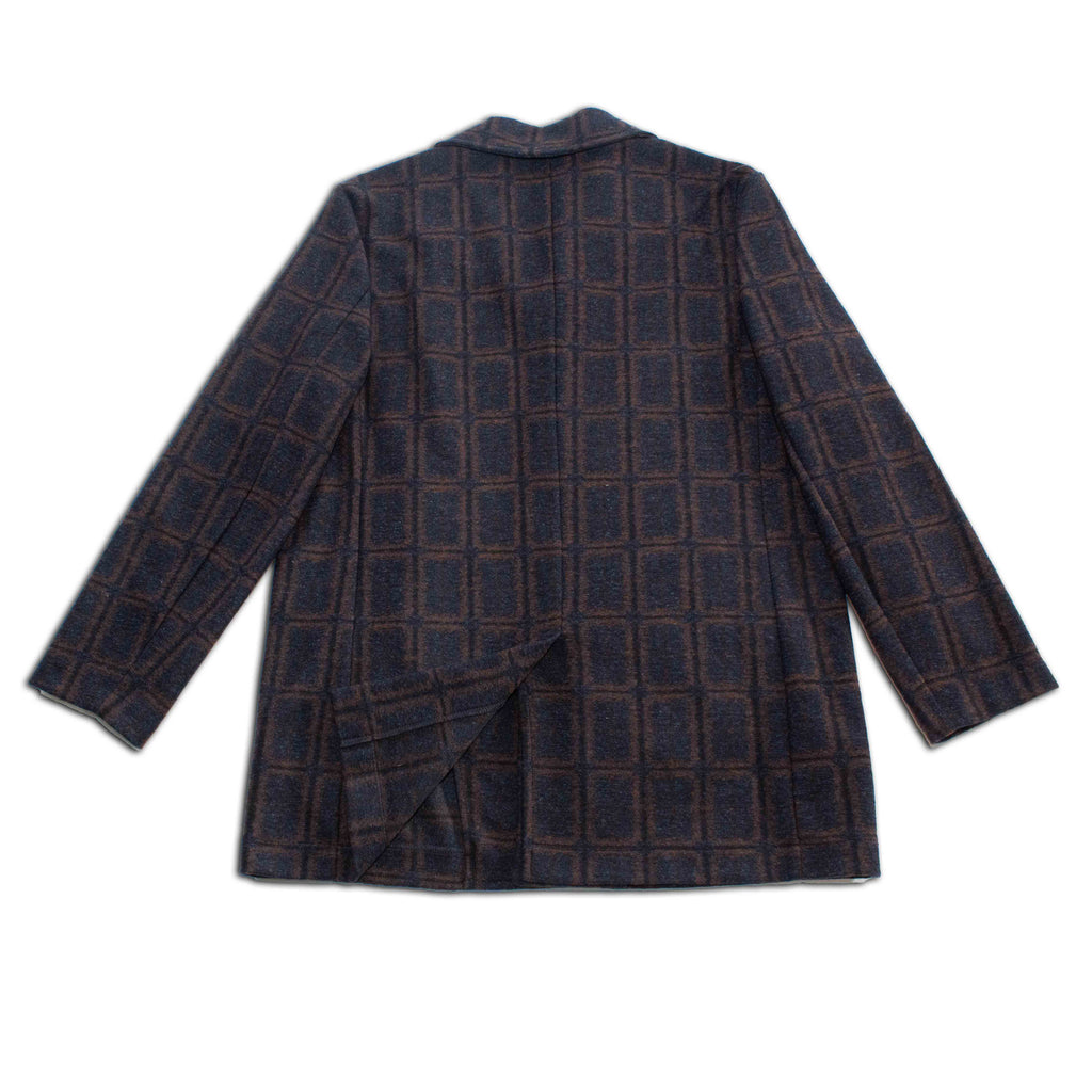 Windowpane Wool Car Coat—Navy Russet
