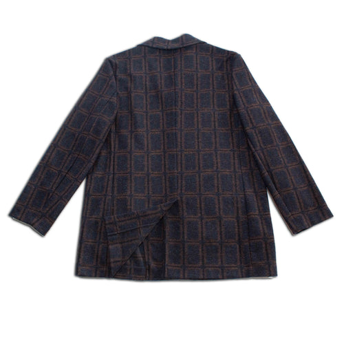 Windowpane Wool Car Coat—Navy Russet