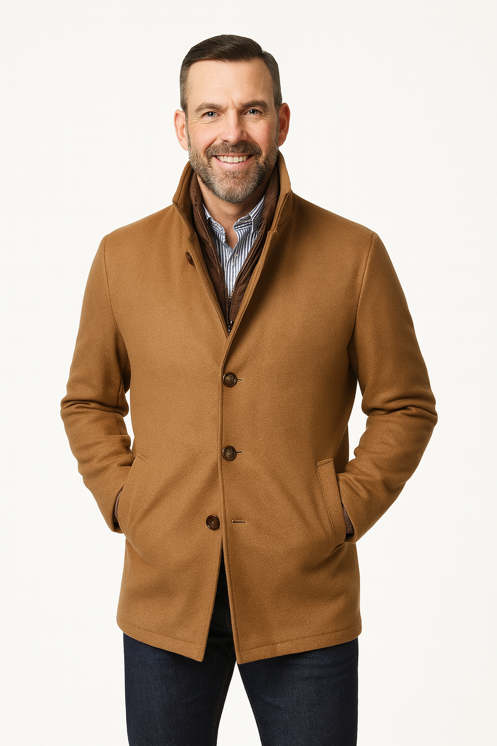 Cashmere-Wool Blend Car Coat—Camel