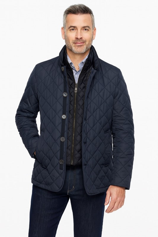Dual-Layer Quilted Nylon Jacket—Navy