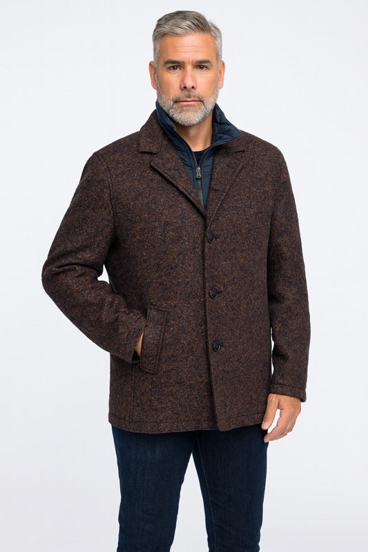 Dual-Layer Wool and Cashmere Coat—Navy/Brown Melange